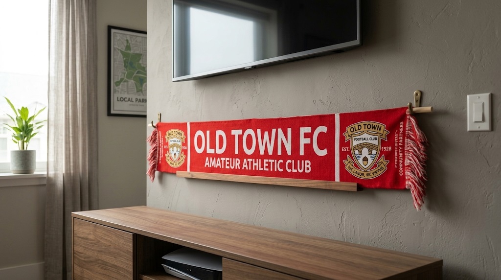 How to horizontal display a soccer scarves with tension rods & magnetic hangers