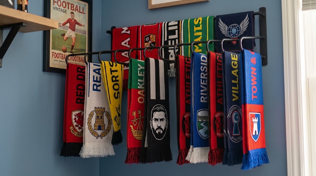 How to hang a soccer scarves with specialized scarf hangers & display racks